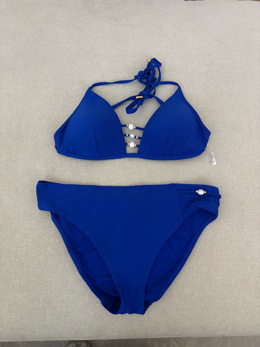 Royal Blue Pearl-Accent Bikini Set